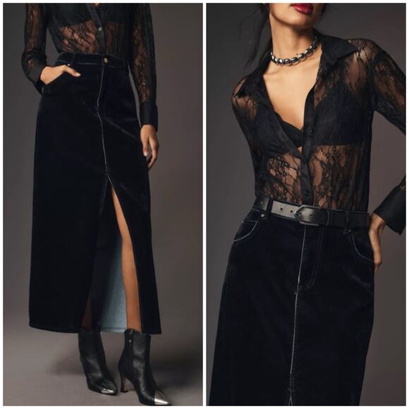 Blank NYC Crushed Velvet Maxi Denim Skirt Witchycore Whimsigoth Size 28 NWT - Picture 9 of 9